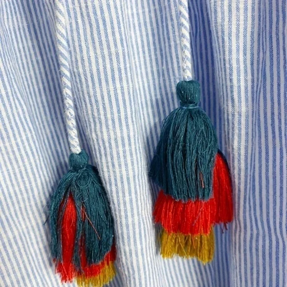 Zara Blue and White Striped Embroidered Shirt Dress with Pockets - Picture 5 of 13